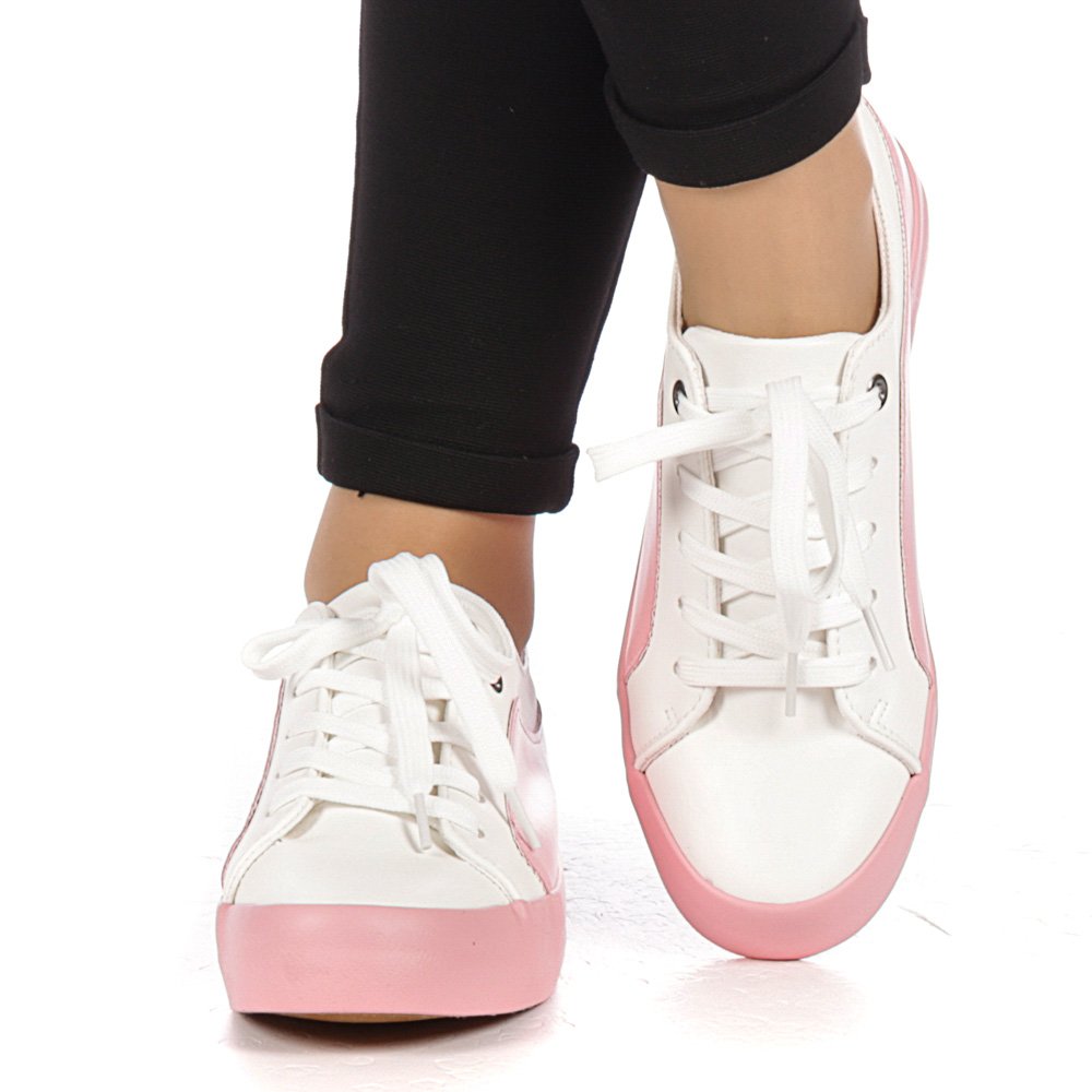 Pantofi sport dama Olanis albi cu roz - Kalapod.net